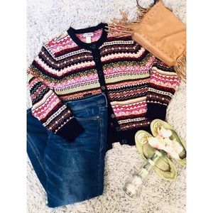 Vintage Ramie Colorful Fair Isle Cardigan Sweater